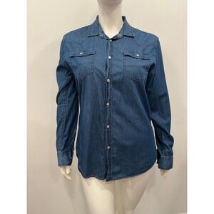 Threadbare Mens Shirt Blue Denim Long Sleeve Western Pearl Snap Button Up Sz XL